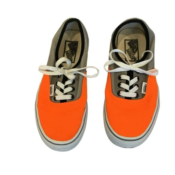 Vans The Era Skater Shoes Two Tone Canvas Women's Sz 7.5 Neon Orange Gray Unisex - Picture 2 of 8